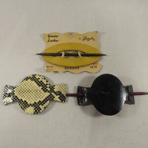 3 Snakeskin Black Yellow Leather Hair Barrette Buckle Wooden Stick Ponytail Clip